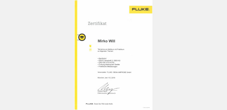 Fluke-Zertifikat
